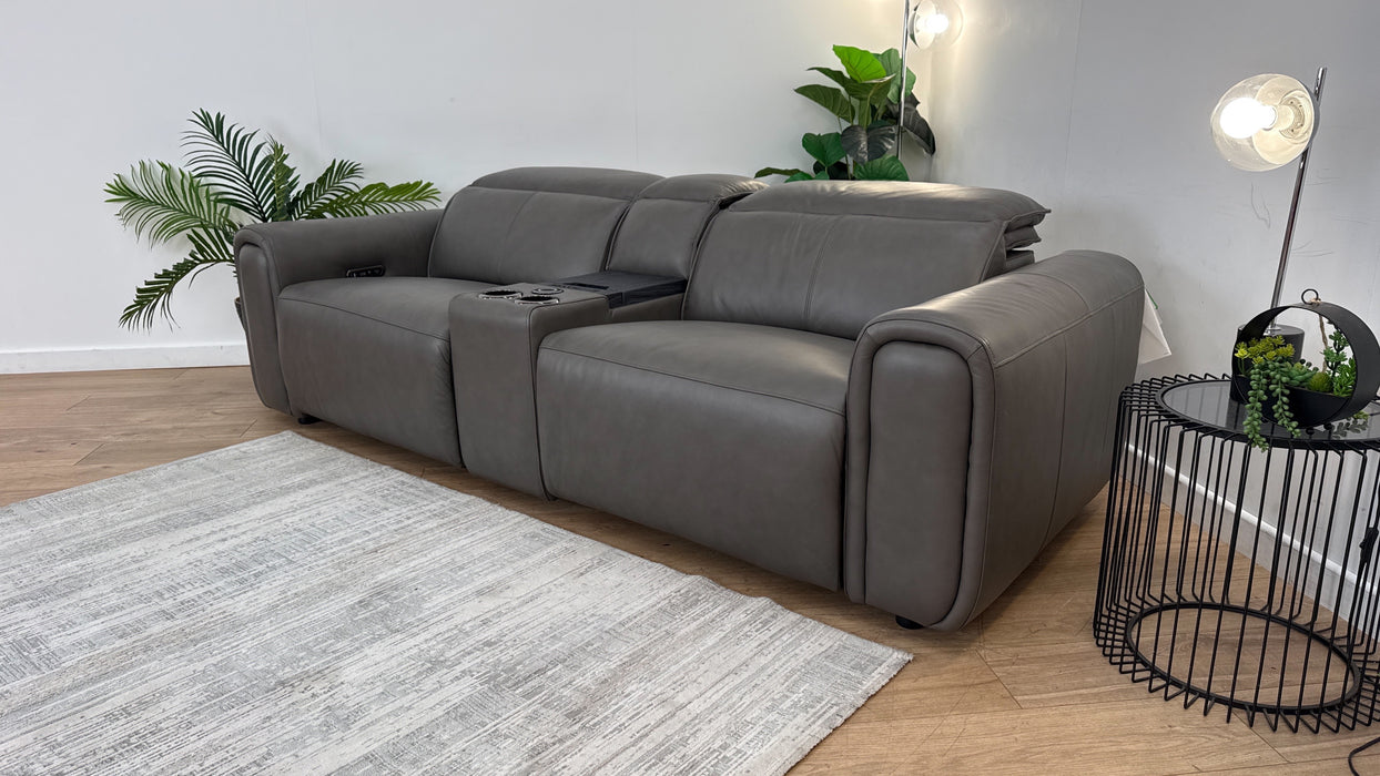 Sofology The Premiere 2.5 Seater Recliner Sofa Console in Trusty Embossed Leather Grey