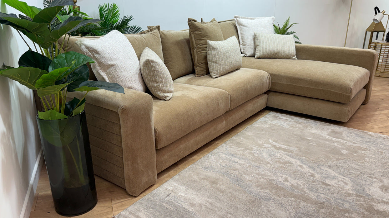 Sofology Cove Fabric Grande Chaise in Soft Chenille Caramel Mix