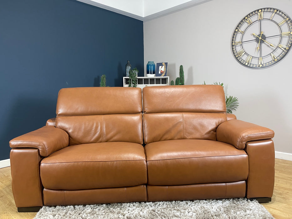 Laurence 3 Seater Relaxed Embossed Cognac Leather Power Recliner & Power Headrest (WA2)