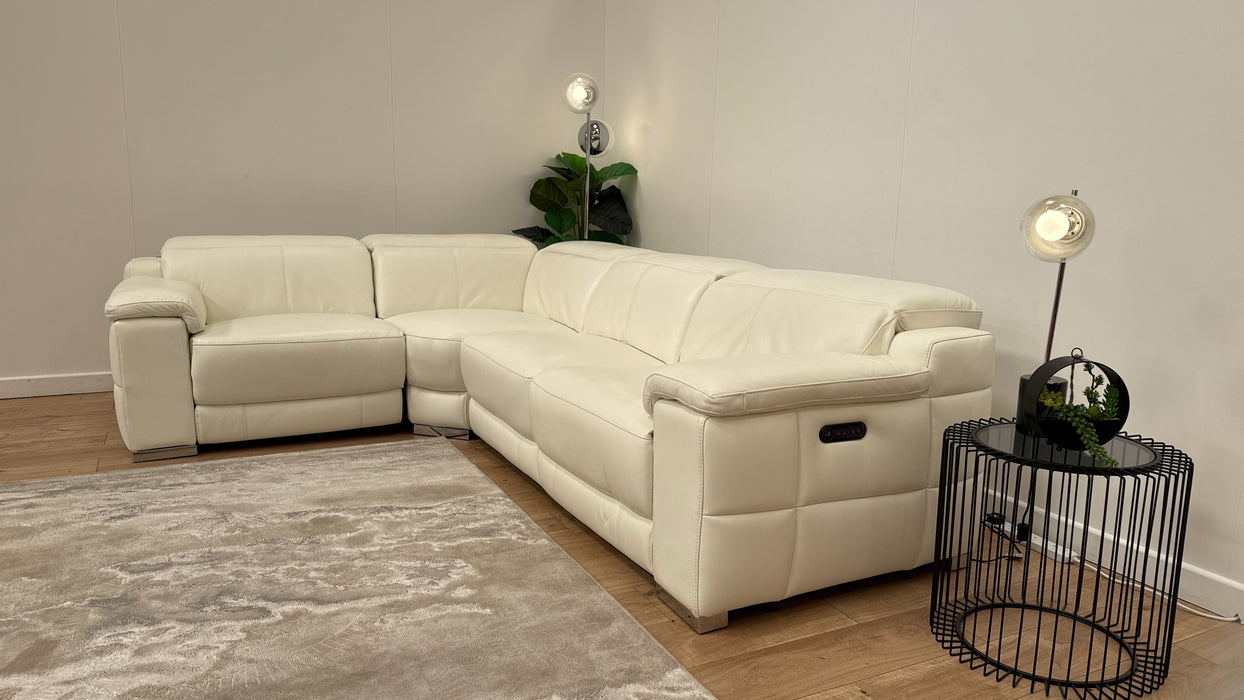 Sofology Laurence Leather 1 Corner 3 Power Recliner/Headrest in Trusty Soft Sheen White