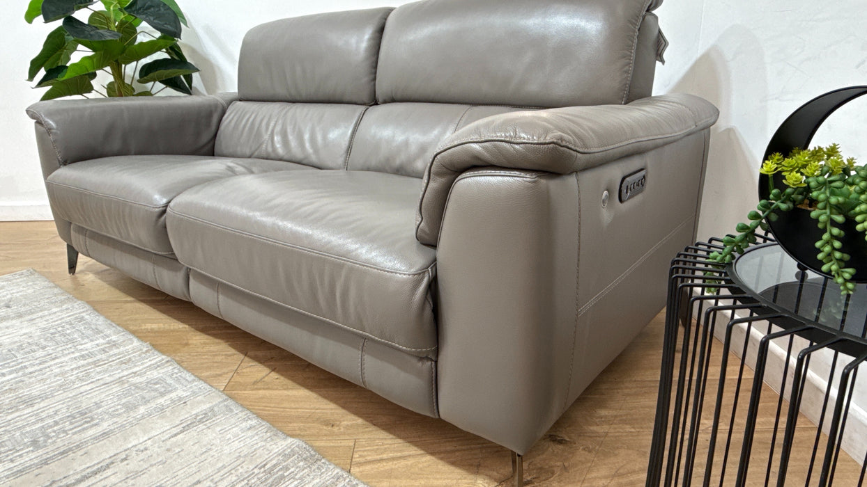 Sofology Illinois Leather 3 Seater Power Recliner/Headrest Heated Seats in Trusty Soft Sheen Fossil Grey