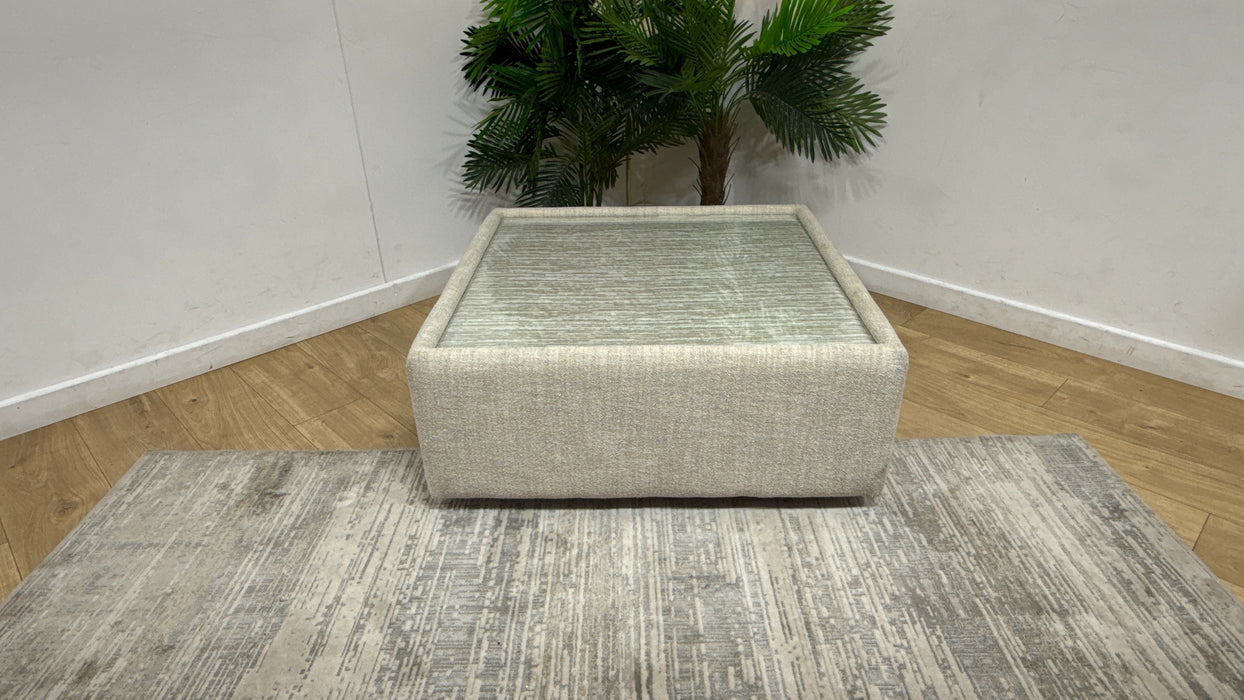 Sofology Amalfi Fabric Square Glass Top Table in Micro Flecked Boucle Natural Mix