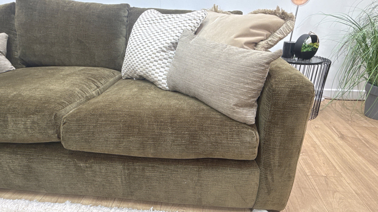 Sofology Moderna Fabric Chaise 1.5 Corner 3 Feather Flex Seats in Soft Slub Chenille Olive Mix
