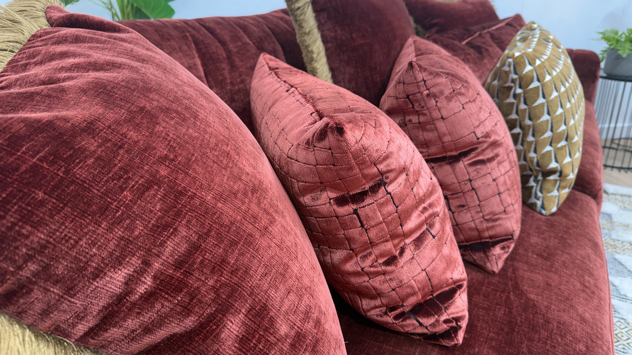 Sofology Regency Fabric 4 Seater Split Foam Seats in Luxe Chenille Burgundy Mix