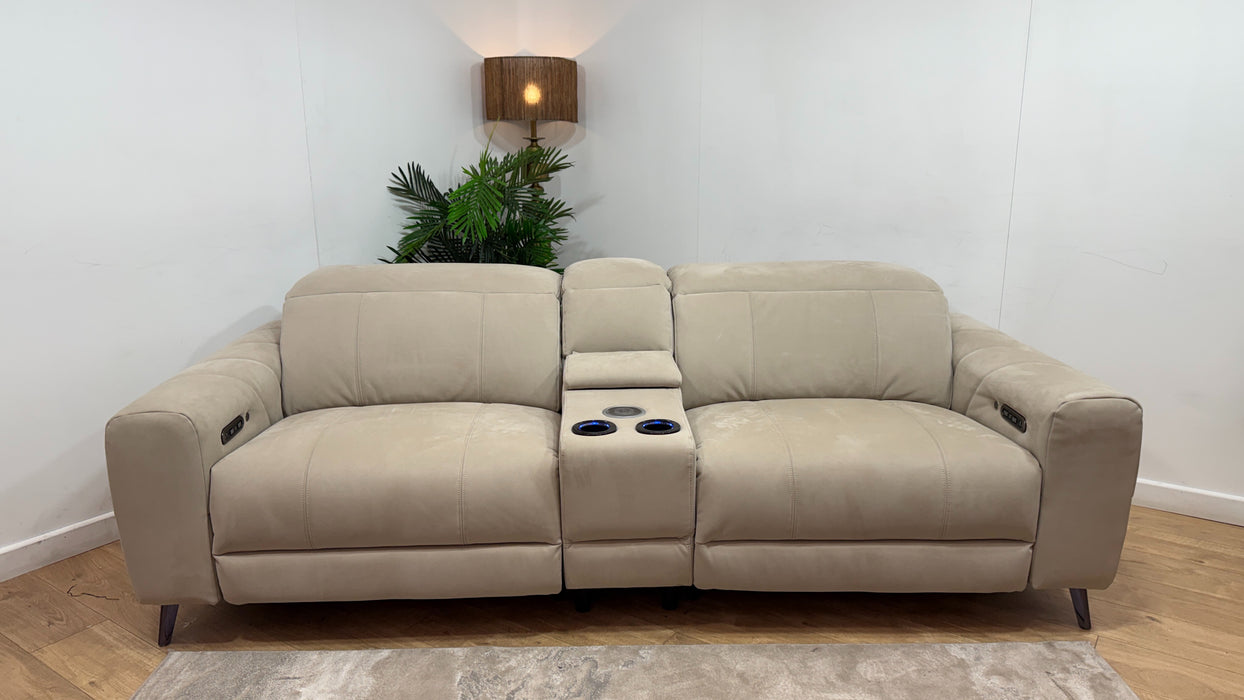 Sofology Allure Fabric 2.5 Smart Console Power Recliner/Headrest Heated Seats in Lifestyle Nubuck Feel Stone