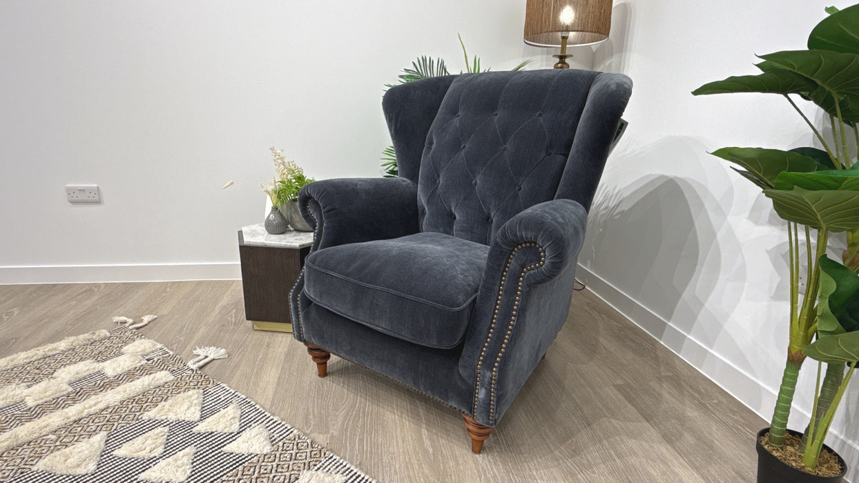 Sofology Darcy Fabric Accent Wing Chair with Studs in Relaxed Chenille Ink