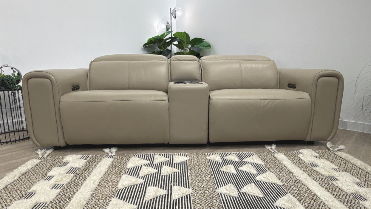 Sofology Premiere Leather 2.5 Seater Smart Console Power Recliner/Headrest in Trusty Embossed Stone