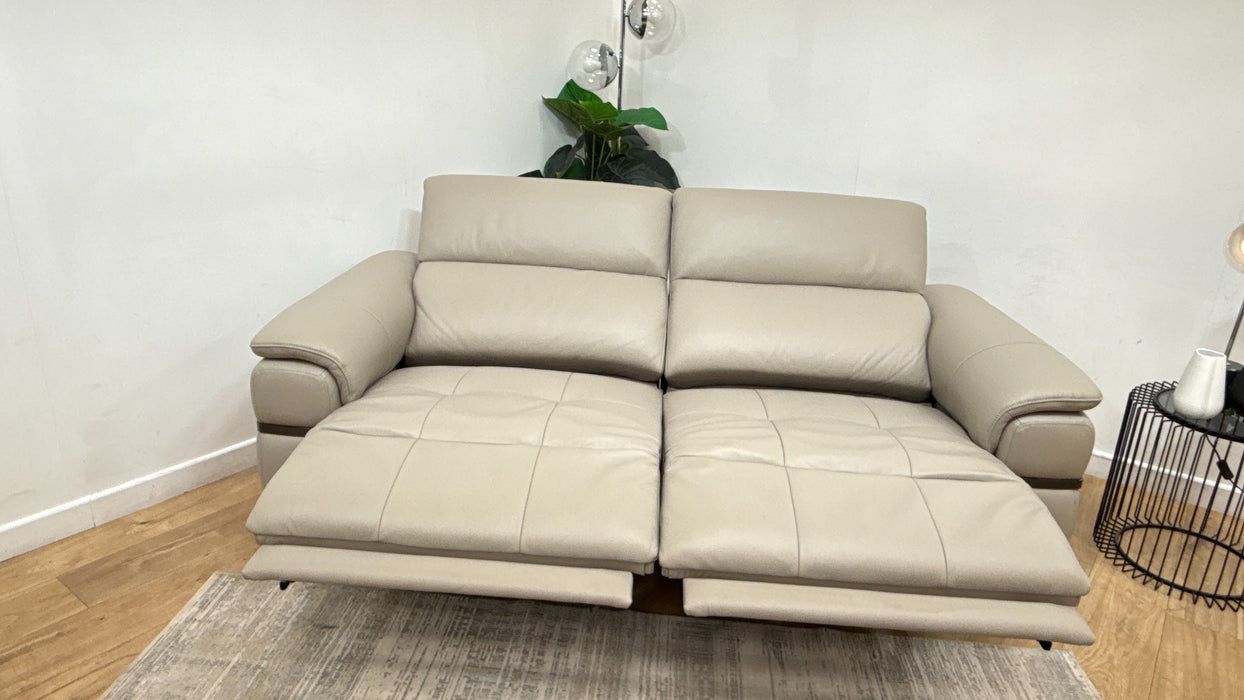 Sofology Milan Leather 2.5 Seater Power Recliner/Headrest in Trusty Embossed Light Grey