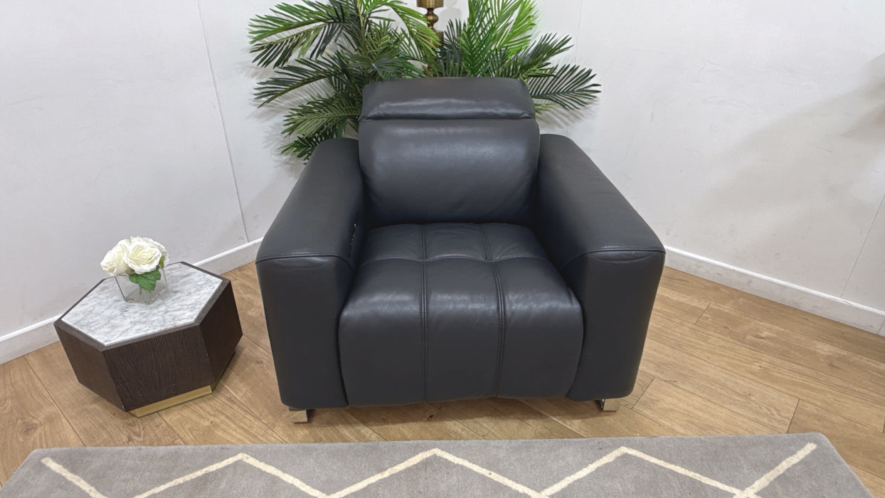 Sofology Marvella Leather Chair Power Recliner Heated Seat in Trusty Sheen Jet Black