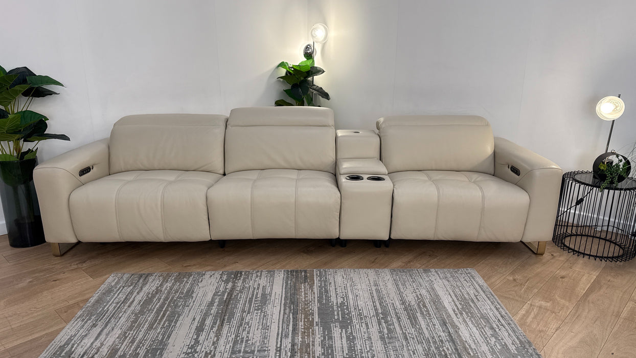 Sofology Marvella Leather 4 Seater Split + Console Recliner in Bone China