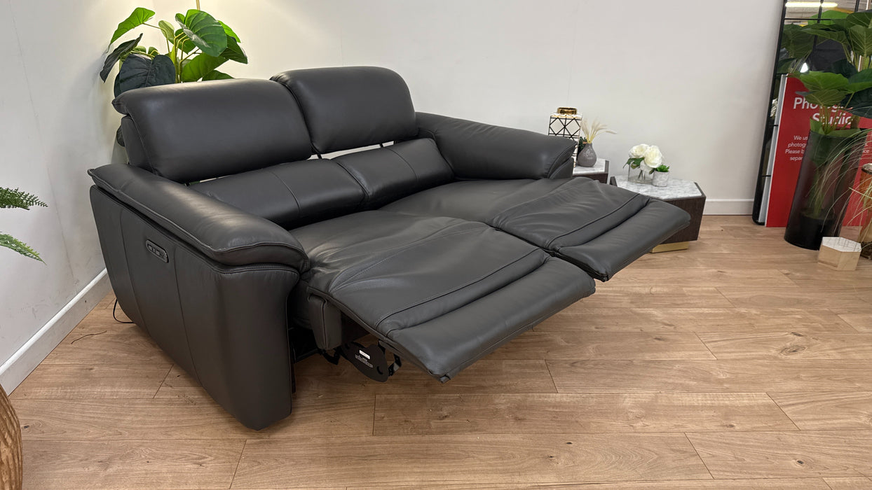 Sofology The Hugo 2 Seater Recliner Sofa in Trusty Embossed Leather Charcoal