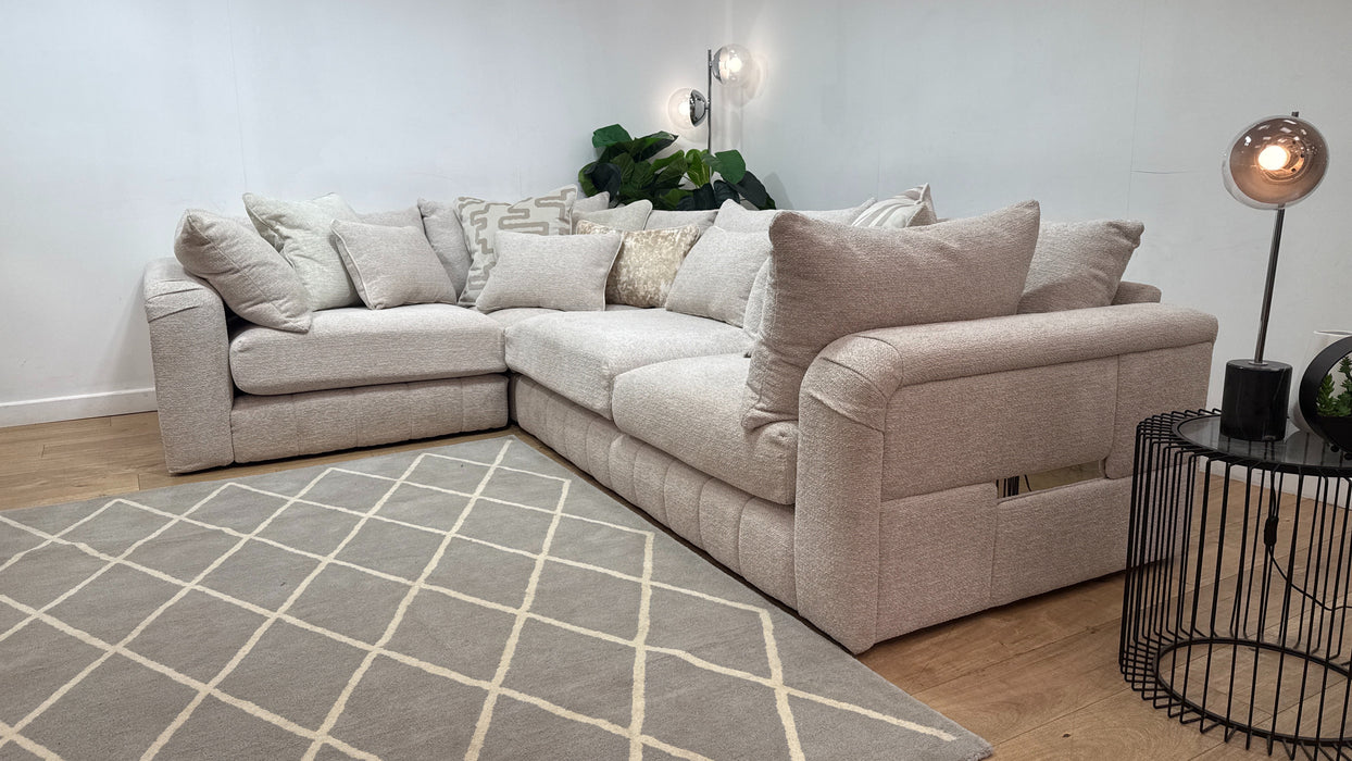 Sofology Westwood Fabric 1 Corner 3 Silver Trim in Soft Boucle Blush Mix