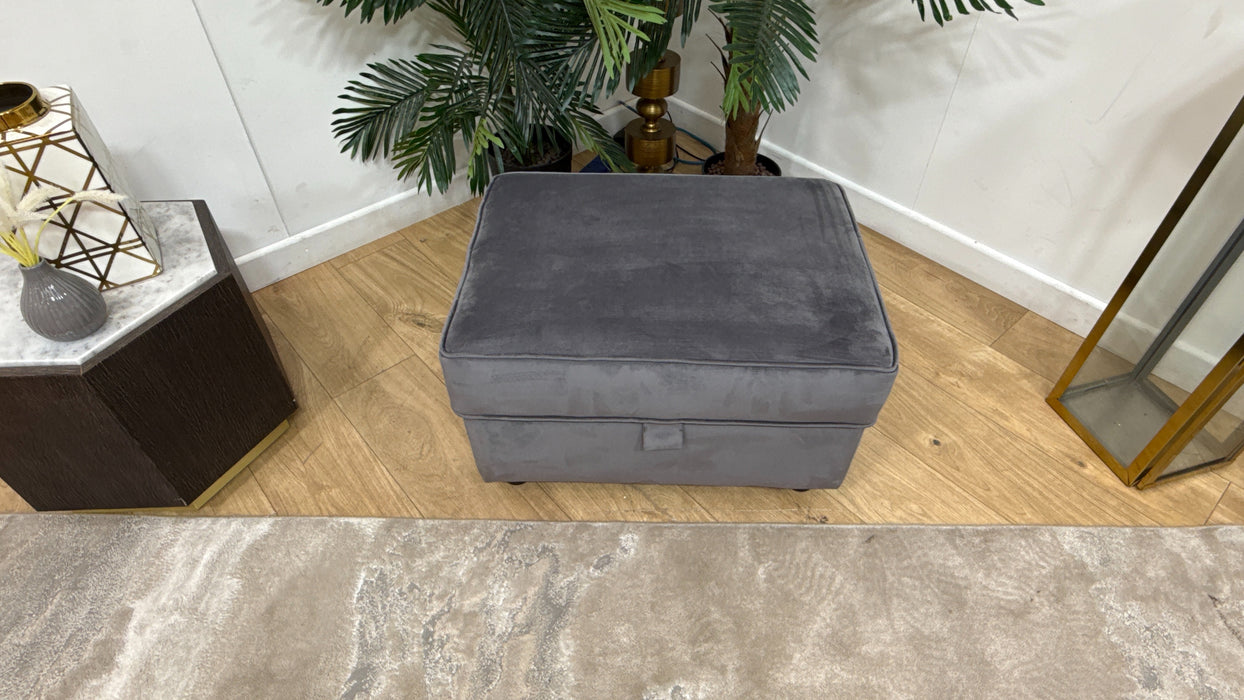 Sofology Keswick Fabric Storage Footstool in Deluxe Velvet Steel