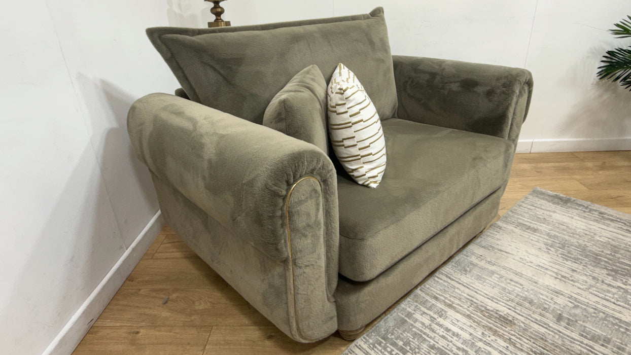 Sofology Chamonix Loveseat in Soft Short Pile Faux Fur Sage Mix