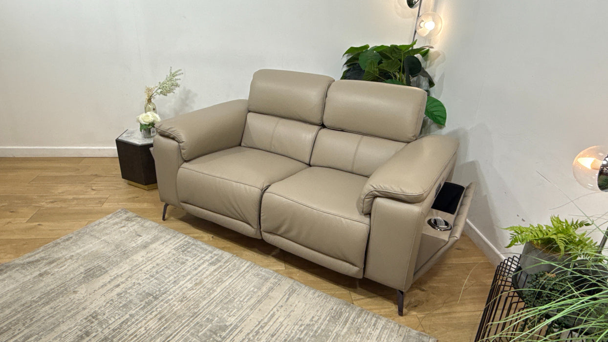 Sofology Fratelli Leather 2 Seater Power Recliner/Headrest in Trusty Embossed Stone