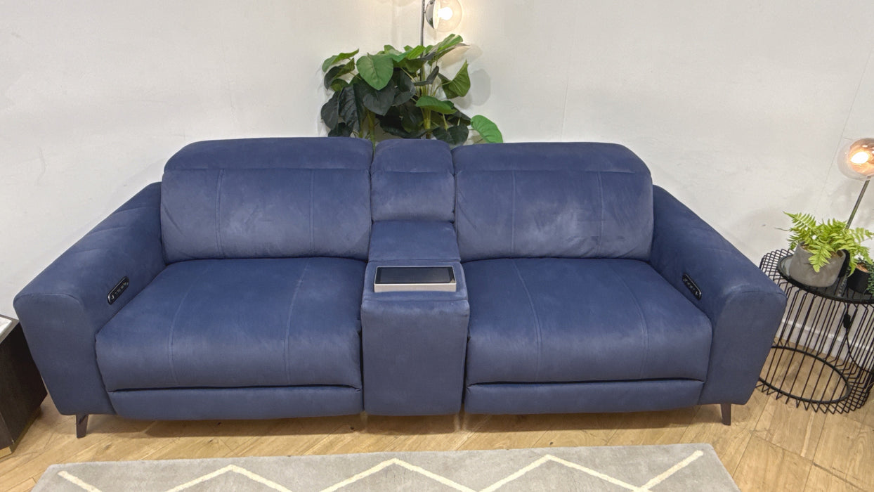 Sofology Allure Fabric 2.5 Seater Screen Console Power Recliner/Headrest Heated Seats Lumbar Support Speakers in Lifestyle Flecked Navy