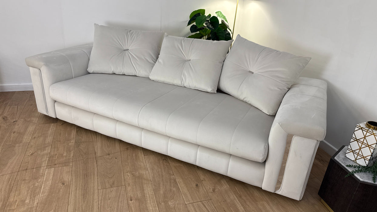 Sofology The Oscar Fabric 4 Seater with Silver Trim in Super Matt Velvet Ecru