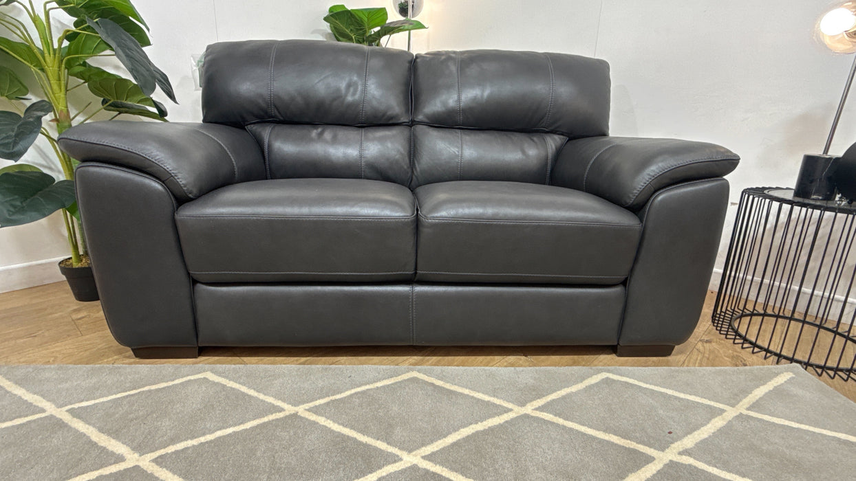 Sofology Santina Leather 2 Seater in Relaxed Soft Charcoal