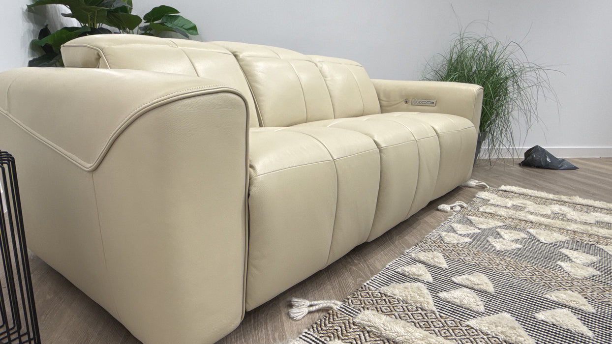 Sofology Riviera 3 Seater Leather Power Recliner + Power Headrest & Heated Seats in Trusty Embossed Bone China