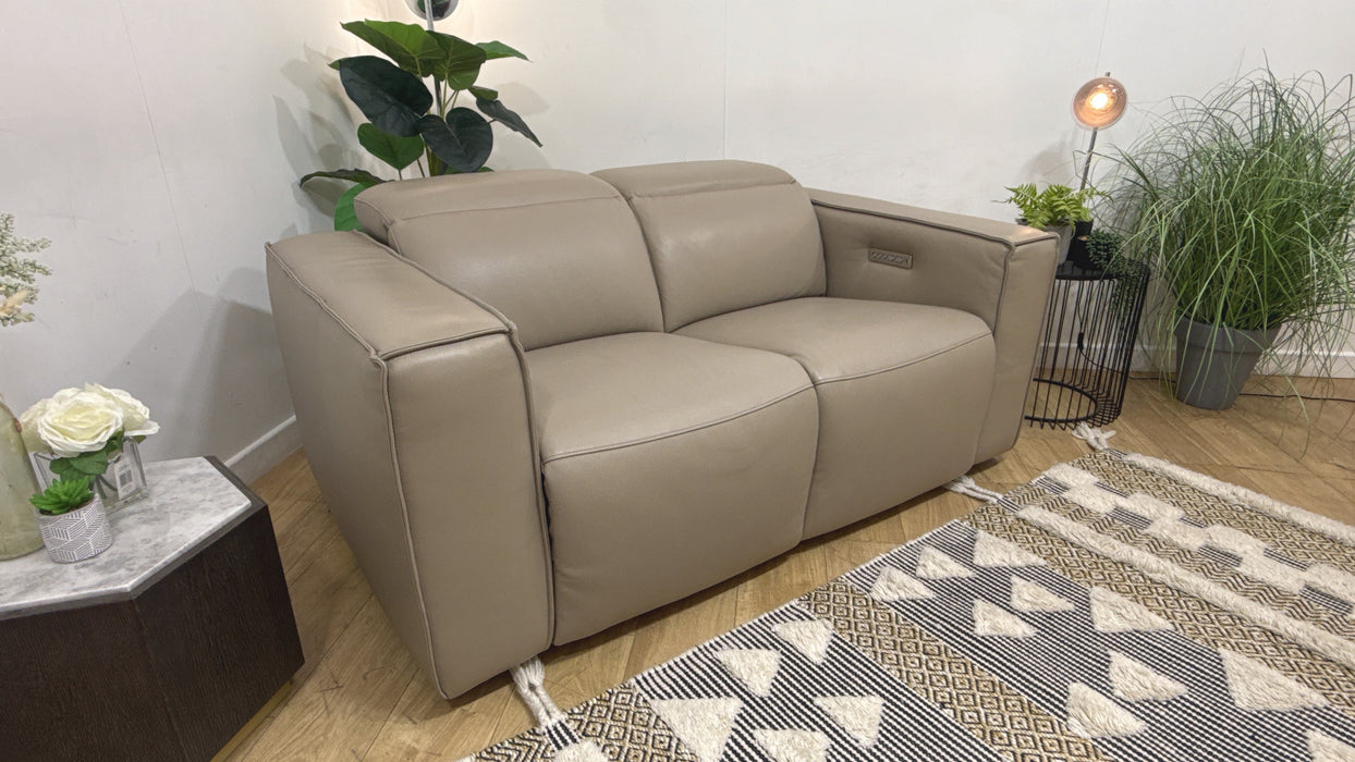 Sofology Horizon Leather 2 Seater Power Recliner/Headrest in Trusty Embossed Stone