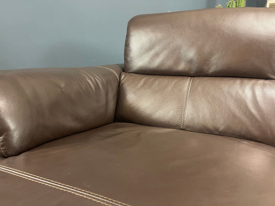 Illinois Chaise 3 Seater Sofa Power Recliner Power Headrest Trusty Soft Sheen Rich Brown Leather