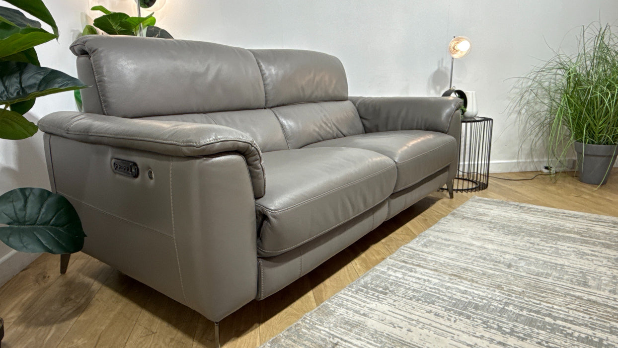 Sofology Illinois Leather 3 Seater Power Recliner/Headrest Heated Seats in Trusty Soft Sheen Fossil Grey