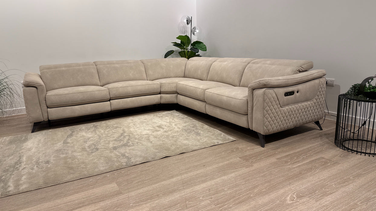 Sofology Ezra Fabric 3 Corner 3 Power Recliner/Headrest Heated Seats in Lifestyle Flecked Ivory