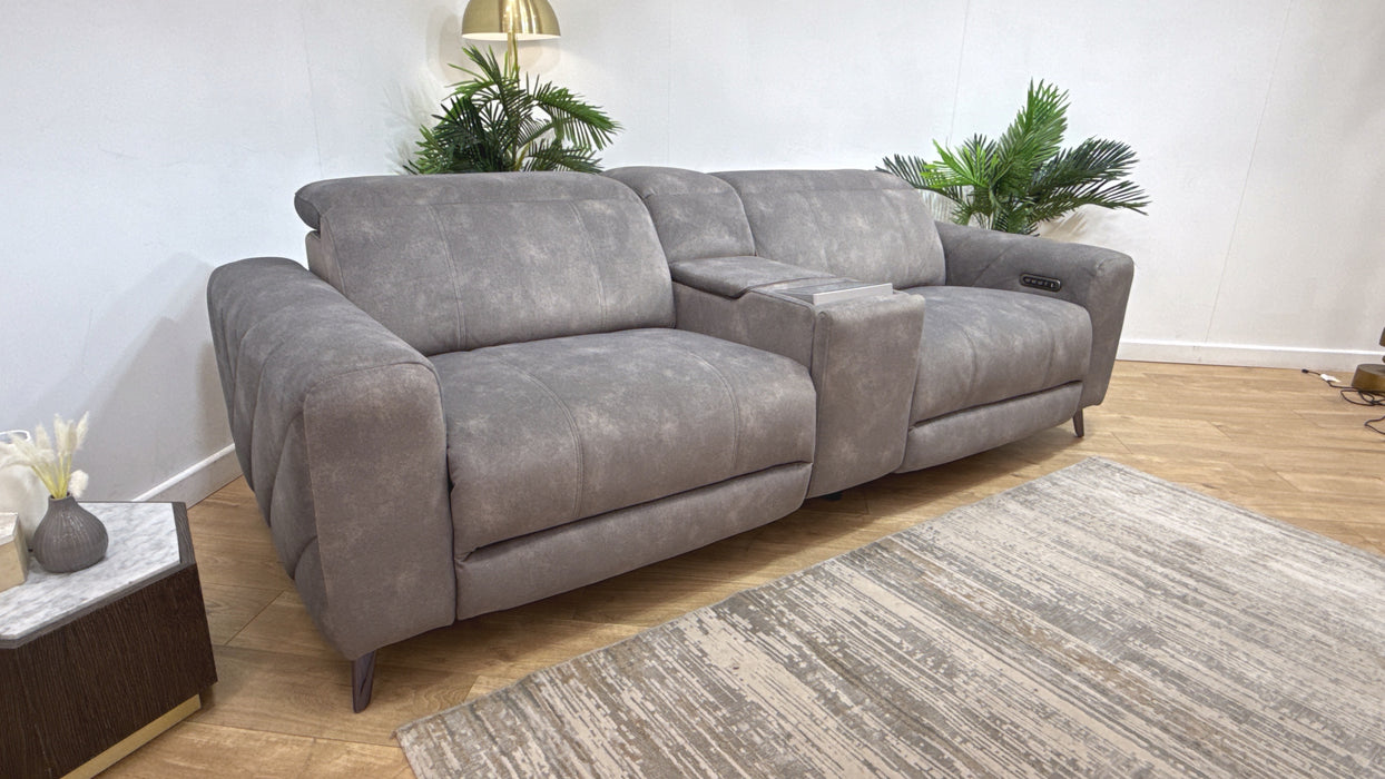 Sofology Allure Fabric 2.5 Seater Screen Console Power Recliner/Headrest Heated Seats Lumbar Support Speakers in Lifestyle Flecked Mocha