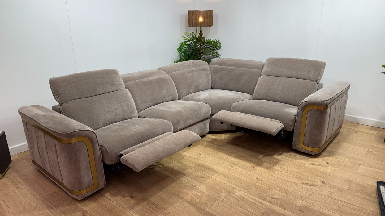 Sofology Plaza Fabric 3 Corner 1.5 Power Recliner/Headrest Heated Seats in Relaxed Chenille Nutmeg