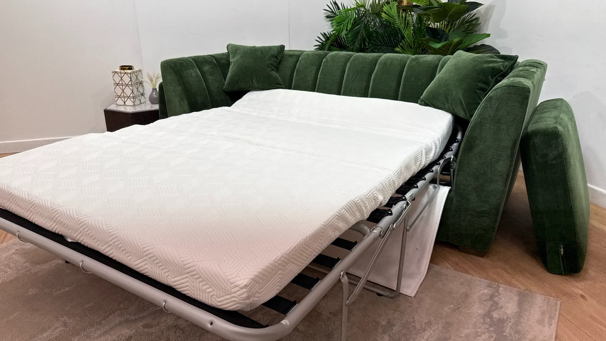 Sofology Downtown Fabric 3 Seater Sofabed Zoned Memory Foam Mattress in Soft Chenille Moss