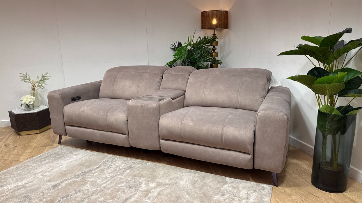 Sofology Allure Fabric 2.5 Seater Screen Console Power Recliner/Headrest Heated Seats Lumbar Support Speakers in Lifestyle Flecked Nutmeg