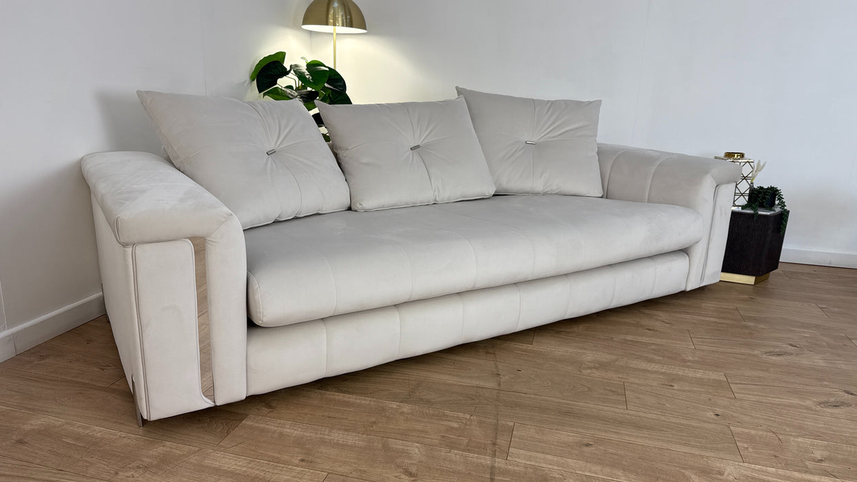 Sofology The Oscar Fabric 4 Seater with Silver Trim in Super Matt Velvet Ecru