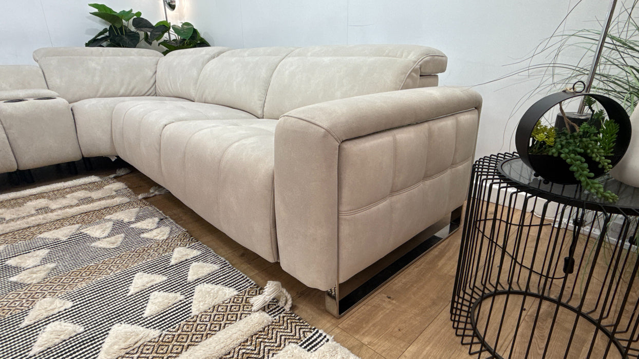 Sofology Marvella Fabric 1.5 Console Corner 3 Power Recliner/Headrest Heated Seat in Lifestyle Flecked Ivory
