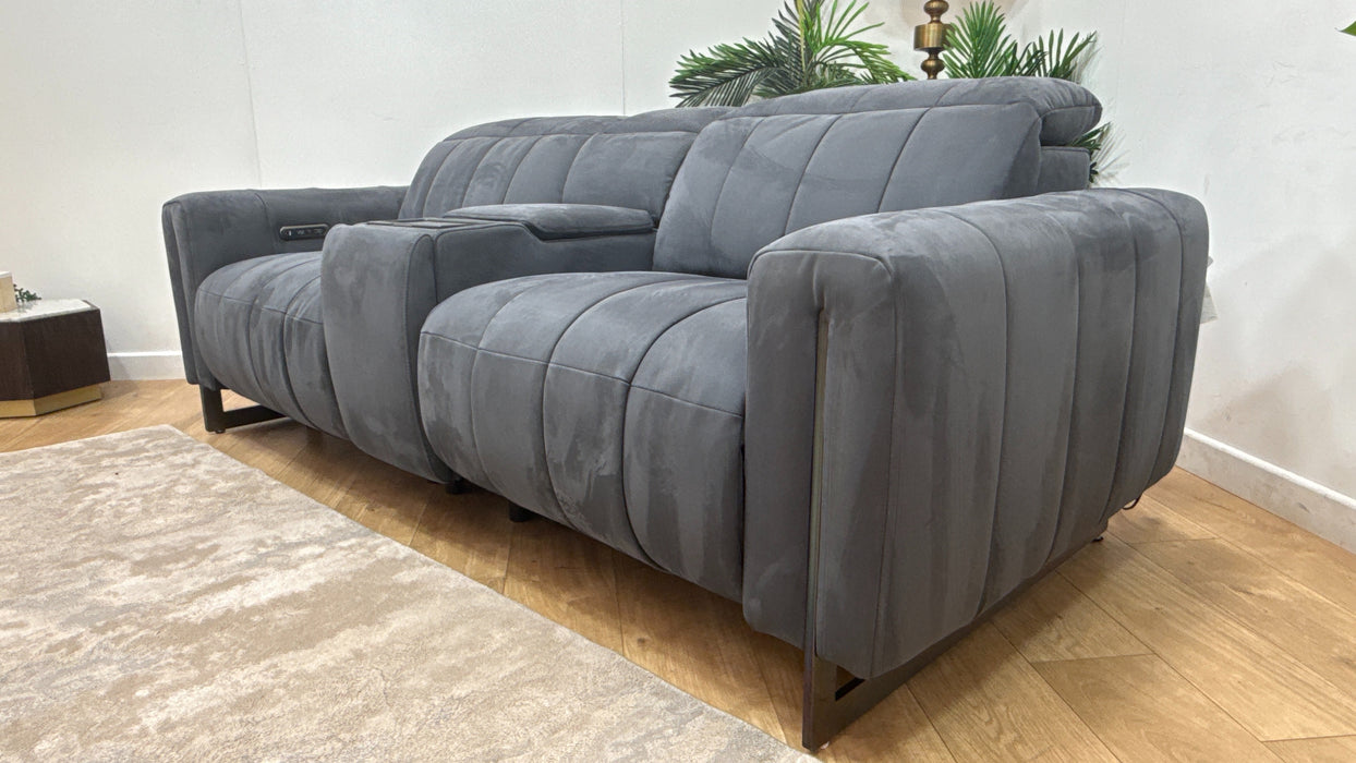 Sofology Paramount Fabric 2.5 Seater Console Power Recliner/Headrest Heated Seats Speakers in Lifestyle Nubuck Feel Charcoal