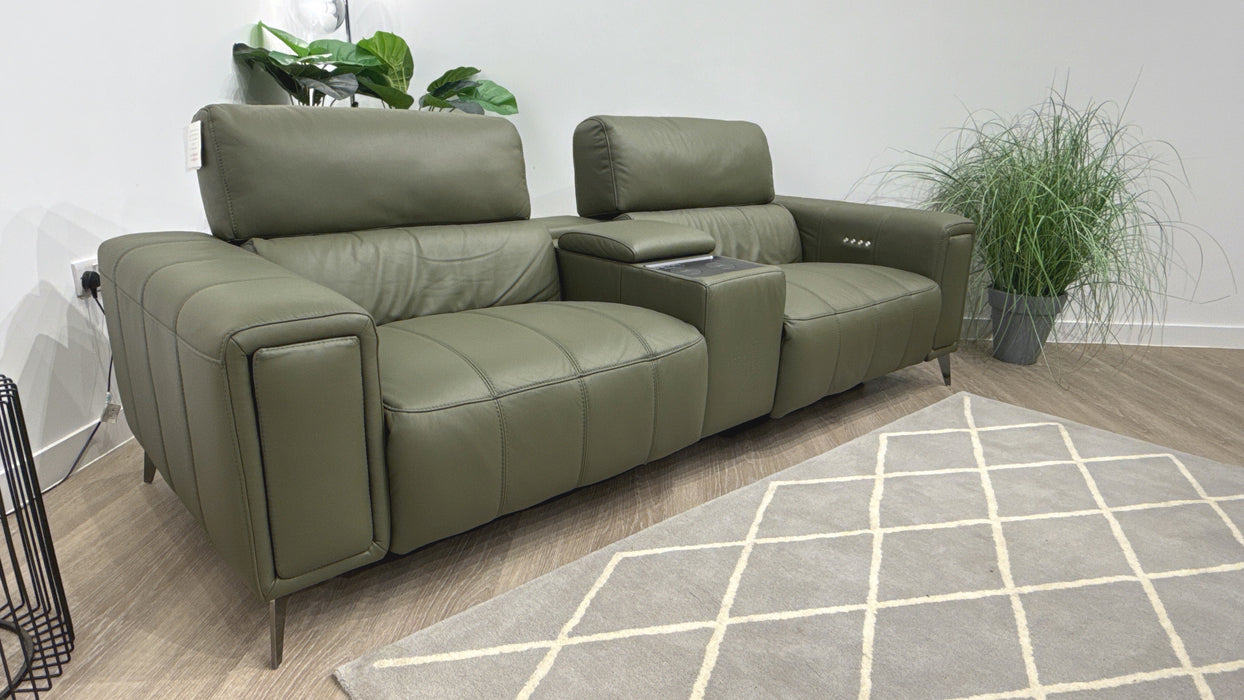 DFS Showcase Leather 2 Seater Cinema Sofa Power Recliner  in Olive