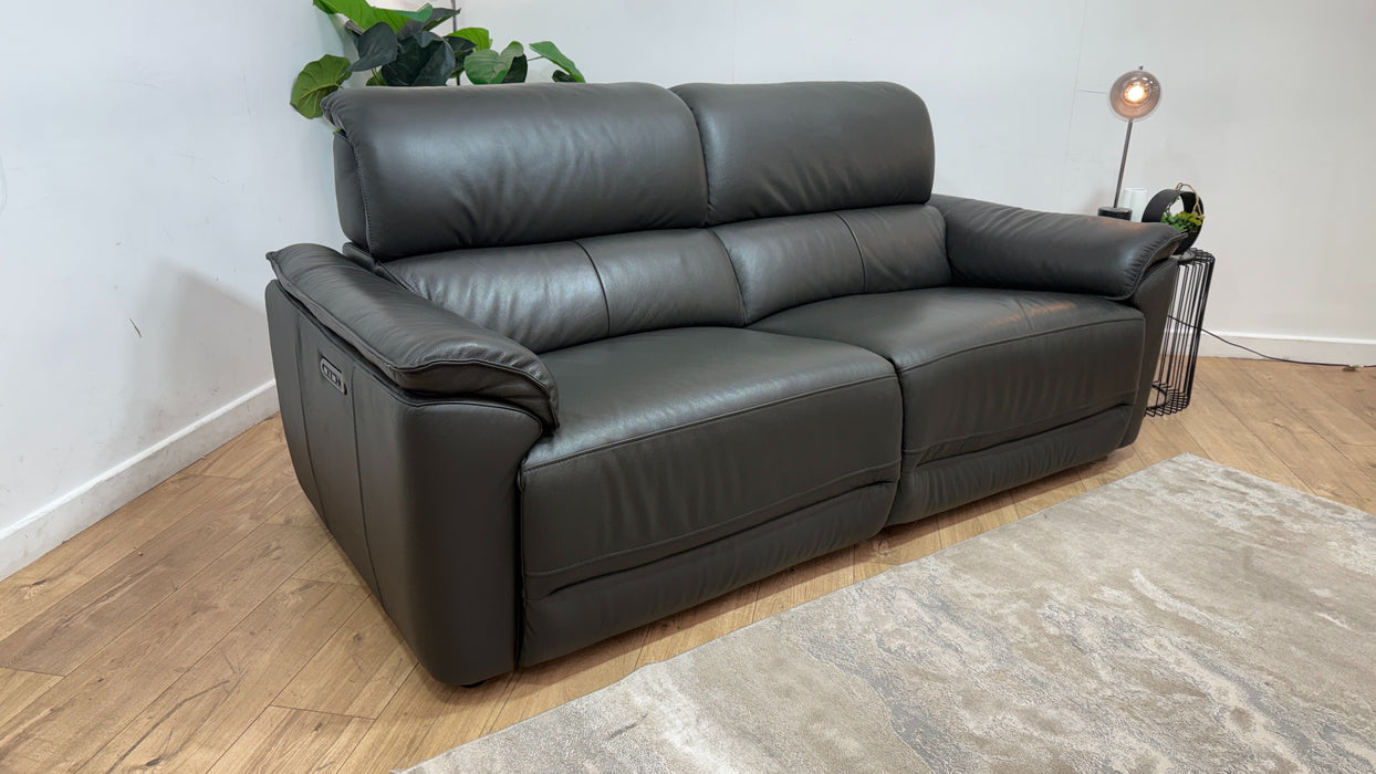 Sofology Hugo Leather 2.5 Seater Power Recliner/Headrest in Trusty Embossed Charcoal