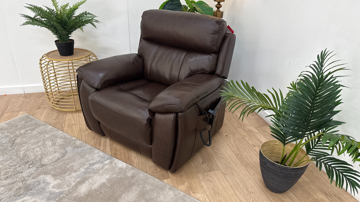 Sofology Radleigh Leather Lift & Rise Chair in Relaxed Embossed Dark Brown