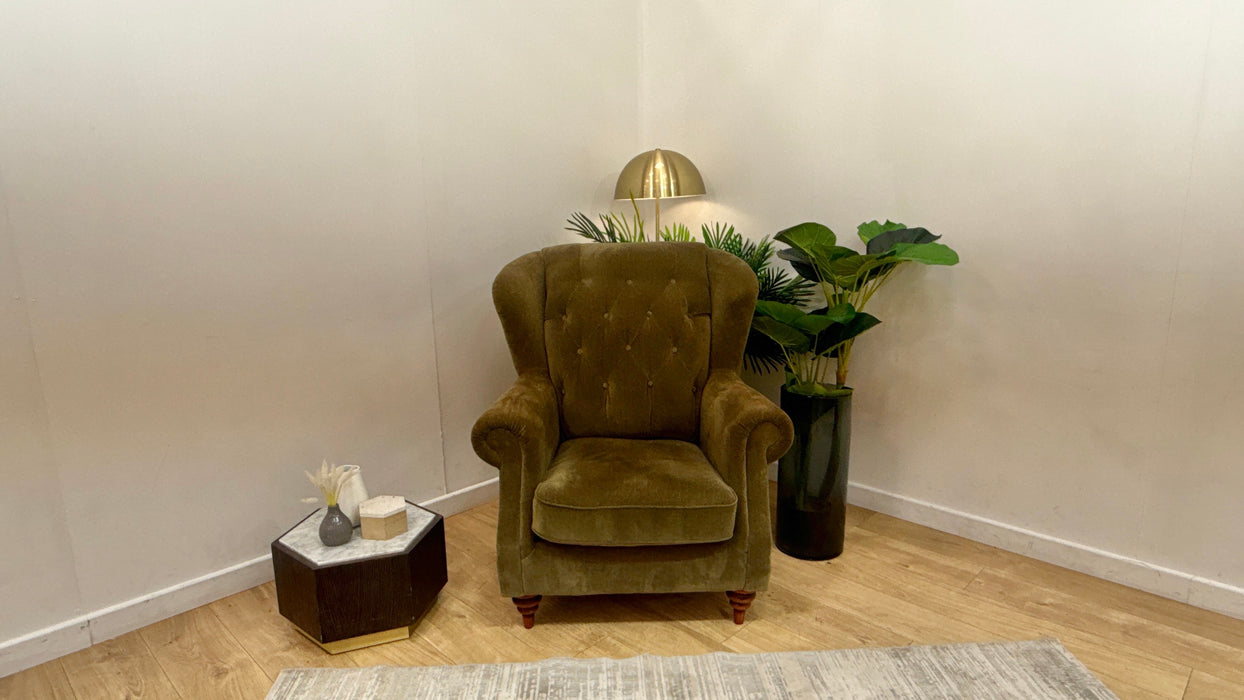 Sofology Darcy Fabric Accent Wing Chair without Studs in Relaxed Chenille Olive Green