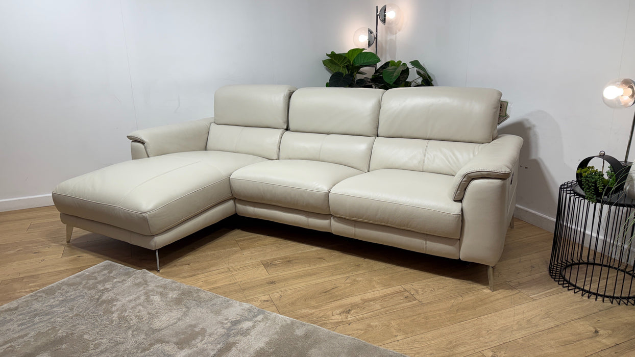 Sofology Illinois Leather Chaise 3 Seater Power Recliner/Headrest in Trusty Soft Sheen Mist