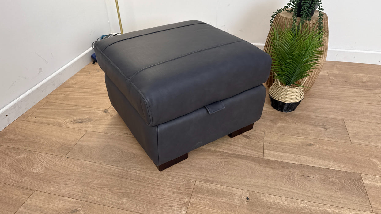 Mason Leather Storage Footstool - Relaxed Matt Leather Charcoal