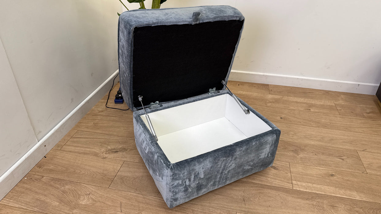 Sofology Georgio Fabric Storage Footstool Feather Flex in Luxe Chenille Steel Blue