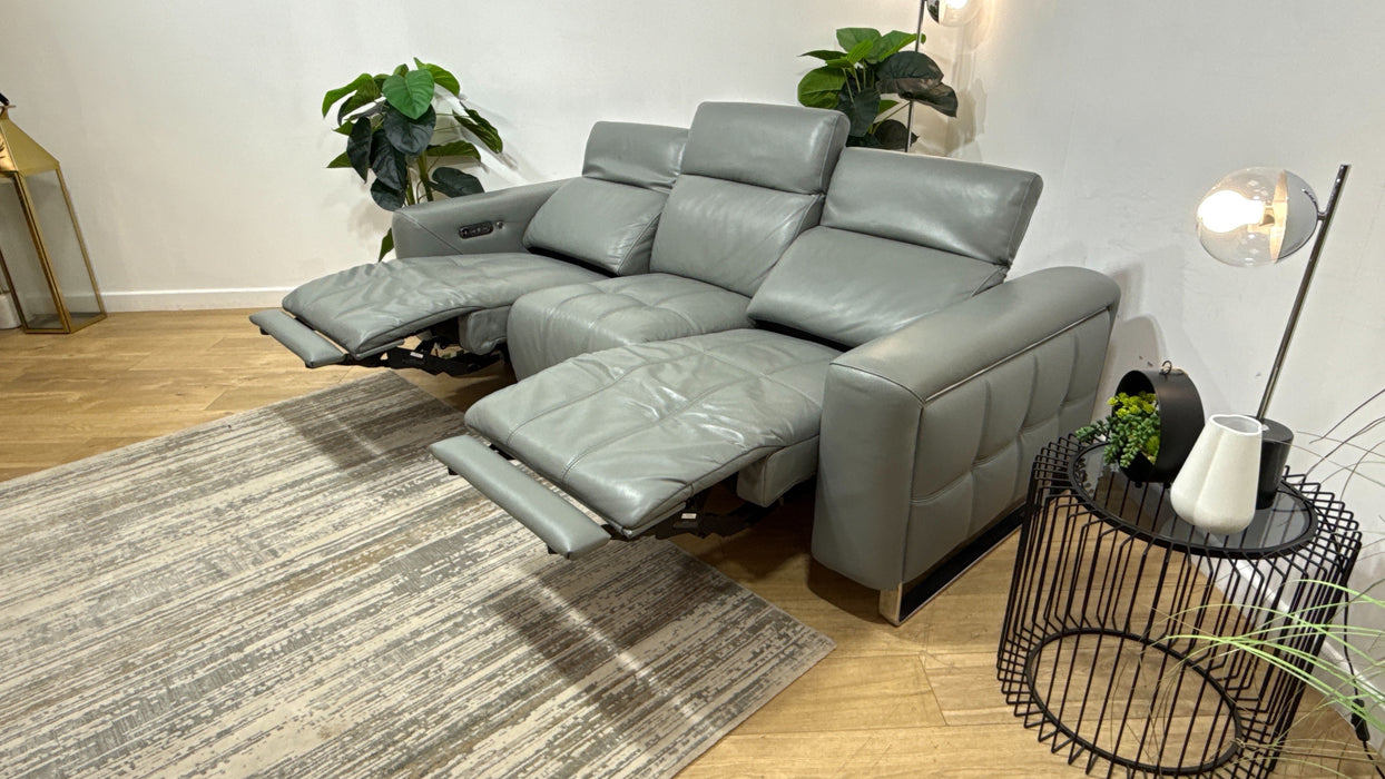 Sofology Marvella Leather 3 Seater Power Recliner/Headrest Heated Seat in Trusty Sheen Granite Teal