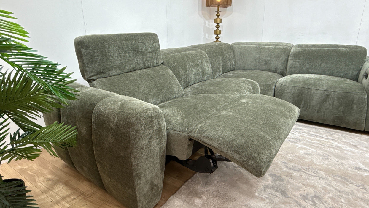 Sofology Solace 3 Corner 1.5 Power Recliner/Headrest in Forest Green