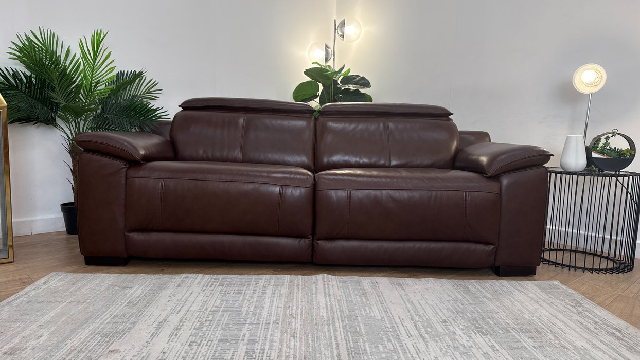 Sofology Benz Leather 3 Seater Power Recliner/Headrest in Trusty Sheen Chocolate