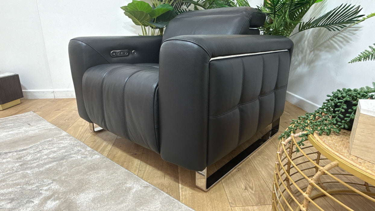 Sofology Marvella Leather Chair Power Recliner Heated Seat in Trusty Sheen Jet Black