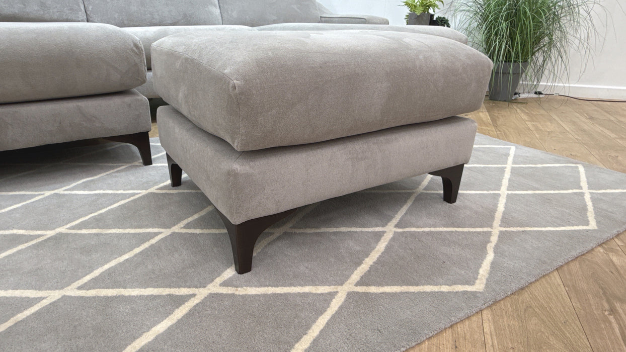 Sofology Wildwood Fabric 4 Seater Double Chaise with Footstool in Soft Sherpa Silver Contrast Piping Mix
