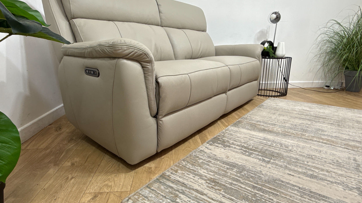 Sofology Bradie Leather 2.5 Seater Power Recliner/Headrest in Trusty Embossed Light Grey