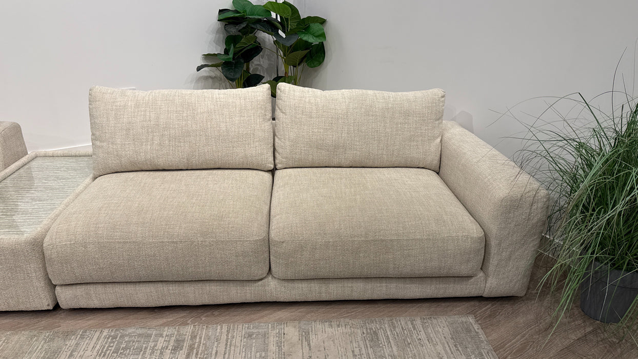 Sofology Amalfi Fabric Chaise 1 Corner Console 3 in Micro Flecked Boucle Natural Mix