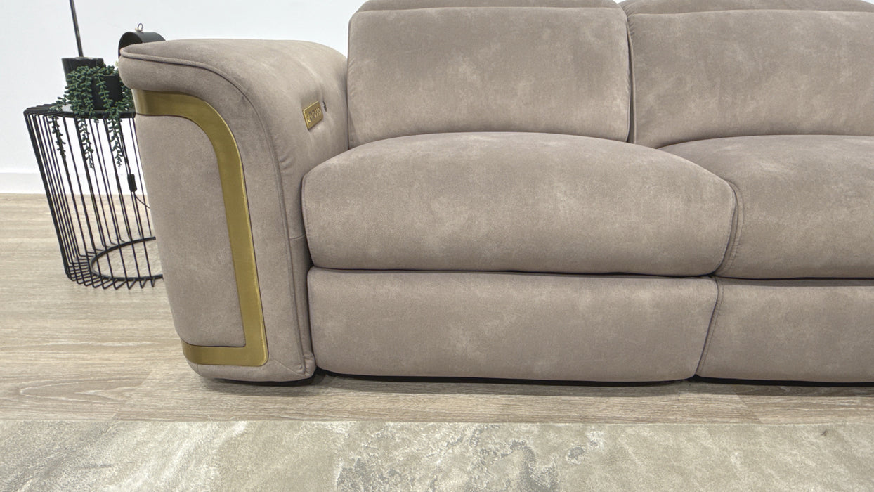Sofology Plaza Fabric 3 Corner 1.5 Power Recliner/Headrest Heated Seats in Lifestyle Flecked Nutmeg
