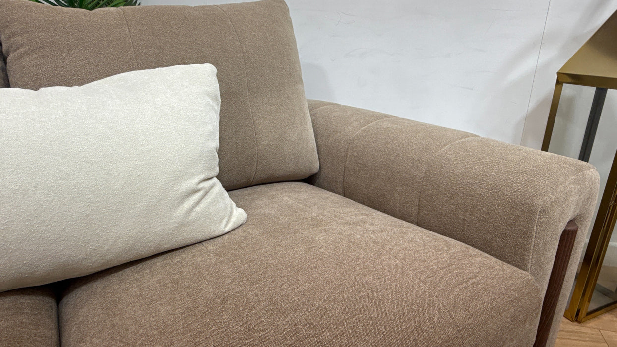 Sofology Soho Fabric 2 Seater Dark Wood Trim in Micro Boucle Mink/Natural Mix